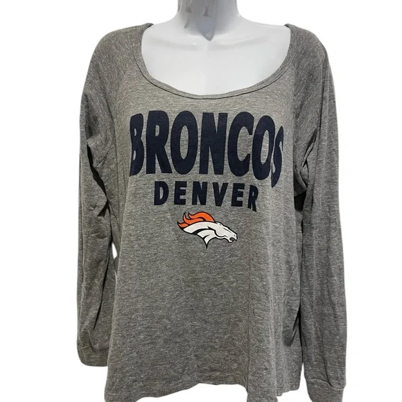 NFL TEAM APPAREL DENVER BRONCOS Womens Grey Long Sleeve TShirt Size XL - Picture 1 of 10